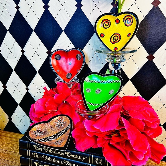 African Stone Heart Dishes, Hand-Carved/Painted, Kenya Tribal Folk Art Set 4 - Picture 10 of 14